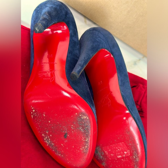 Christian Louboutin RonRon 100mm gorgeous Suede in Navy  Sz 8 - Picture 5 of 12